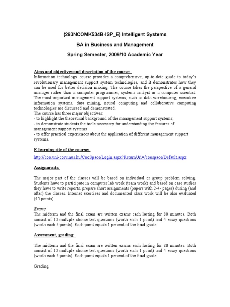 Intelligent Systems Course Syllabus | PDF | Test (Assessment) | Computing