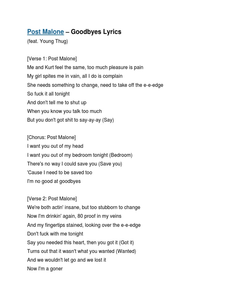 Lyrics Meaning Translation Music Review Goodbyes By Post Malone Ft Young Thug The Meaning Of The Song Goodbyes Ogefash Photo Blog