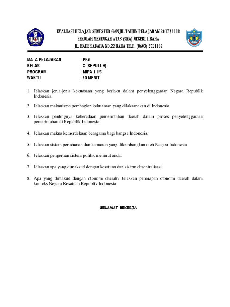 Soal Pkn X 1 Pdf