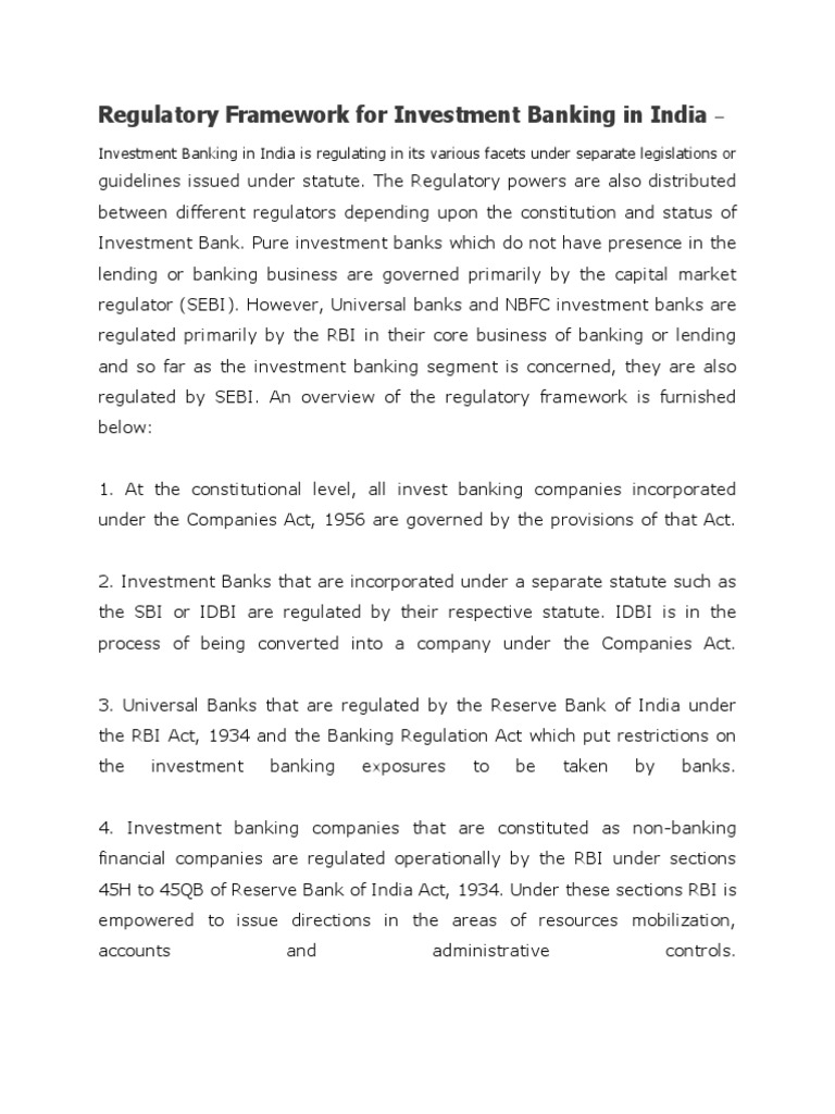 Regulatory Framework For Investment Banking in India | PDF | Reserve ...