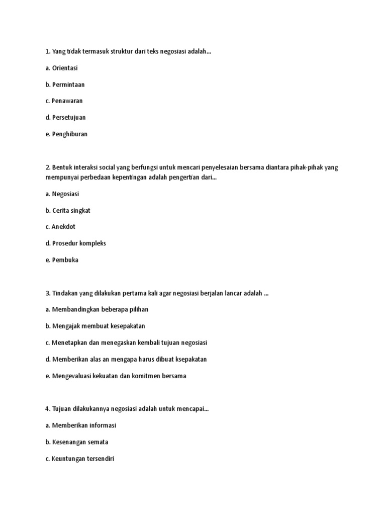 Soal Materi Teks Negosiasi Wps Office Doc