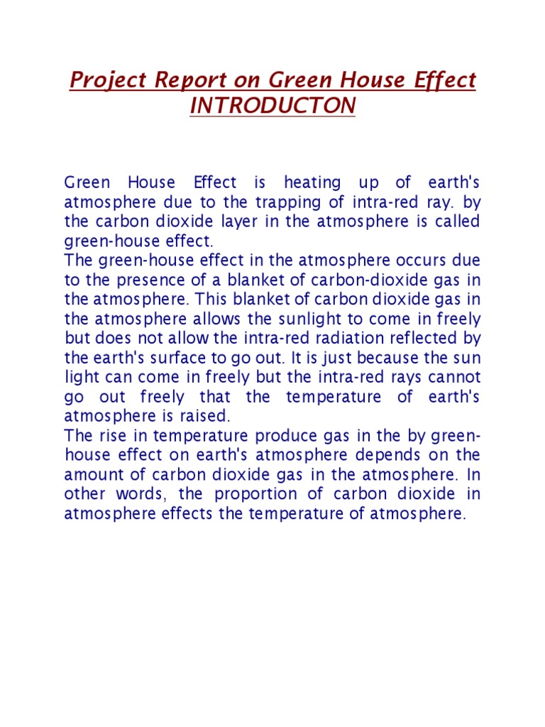 Project Report On Green House Effect Pdf Greenhouse Effect Atmosphere Of Earth