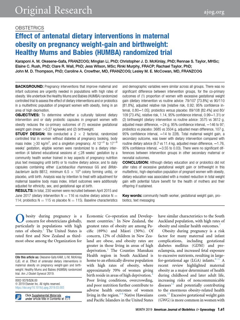 Effect of Antenatal Dietary Interventions in Maternal Obesity On ...
