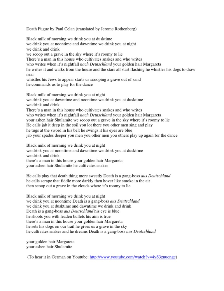 Paul Celan Death Fugue PDF