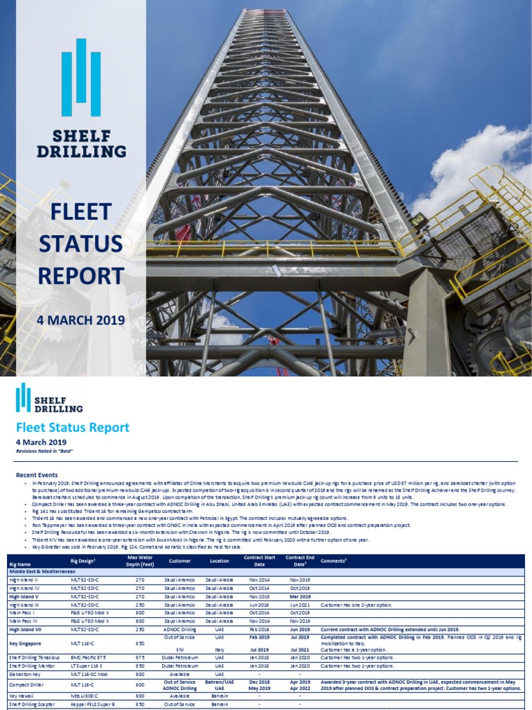 Shelf Drilling Fleet Status Report Updated March 2019 PDF Debt