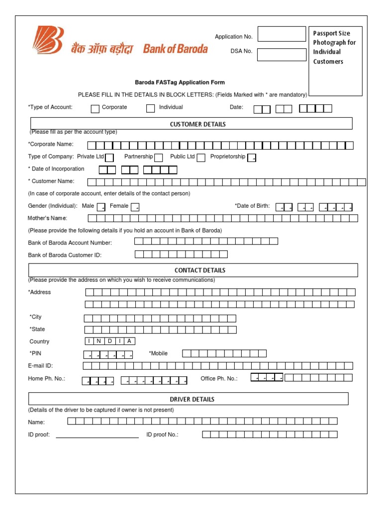 Fastag Application Form 2 Pager | PDF | Identity Document | Government ...