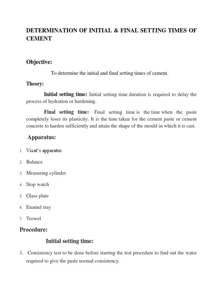 Cement Setting Time Determination | PDF | Science & Mathematics