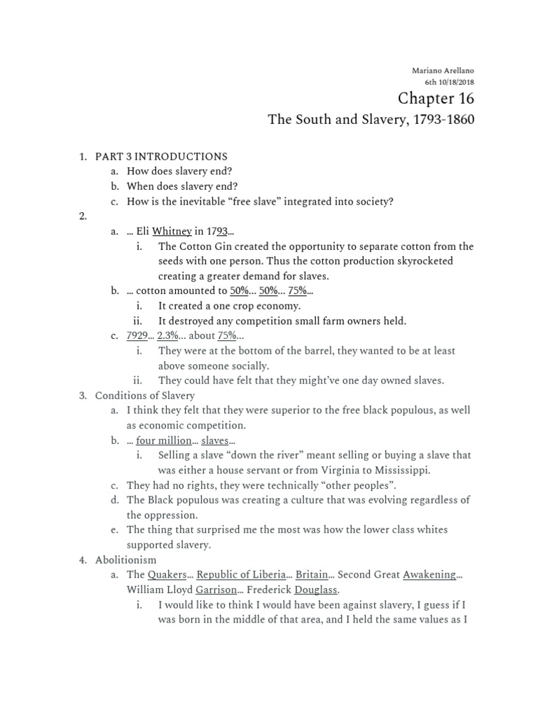 South and Slavery: APUSH Chapter 16 | PDF | Abolitionism In The United ...