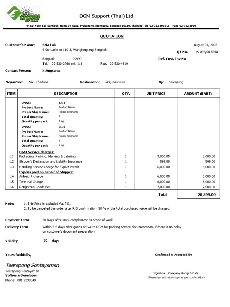 Quotation for Bria Lab Services | PDF | Services (Economics) | Business