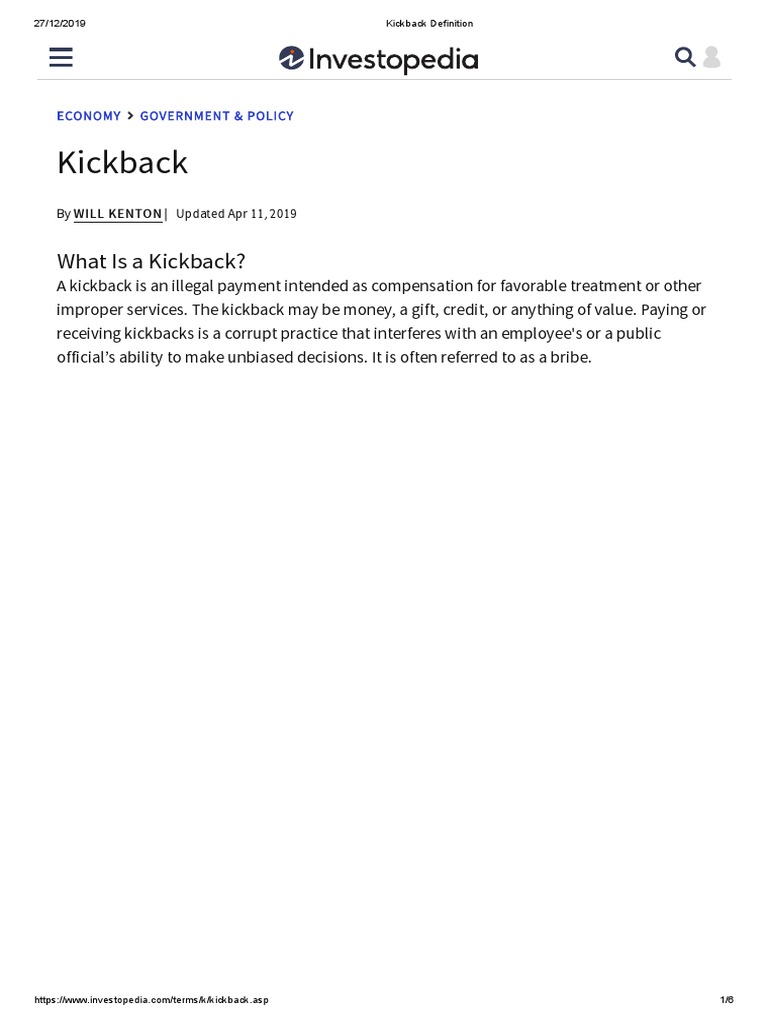 Kickback Definition PDF Bribery Political Corruption