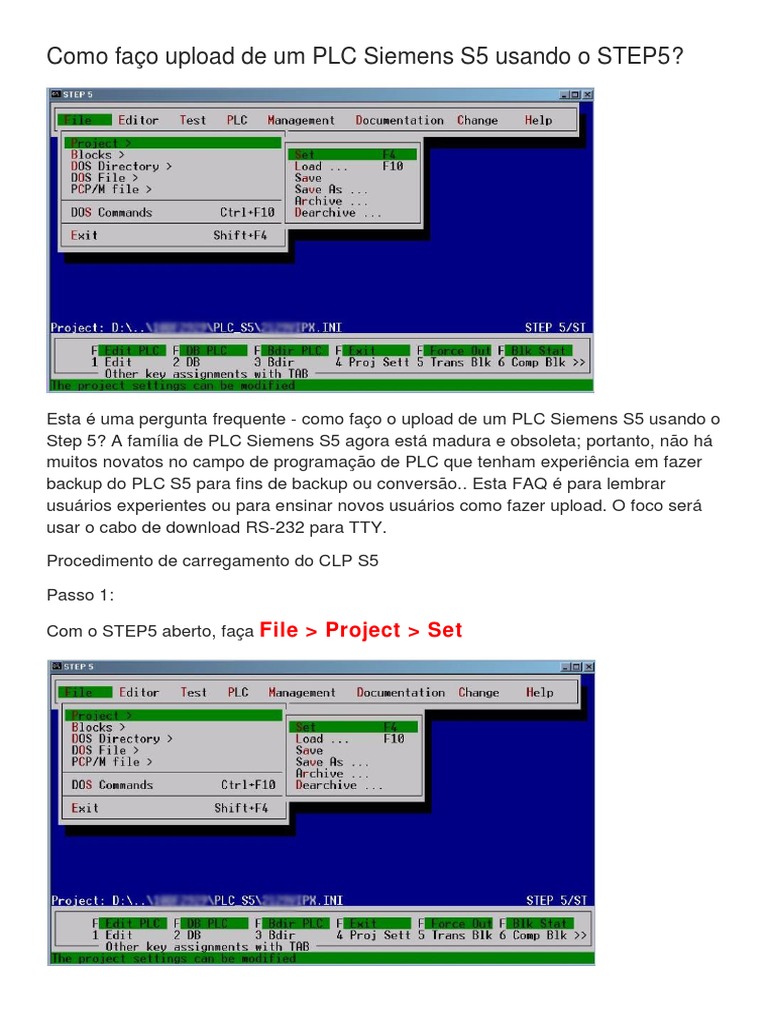 Como fazer upload de um PLC Siemens S5 usando o STEP5 em 7 etapas | PDF ...