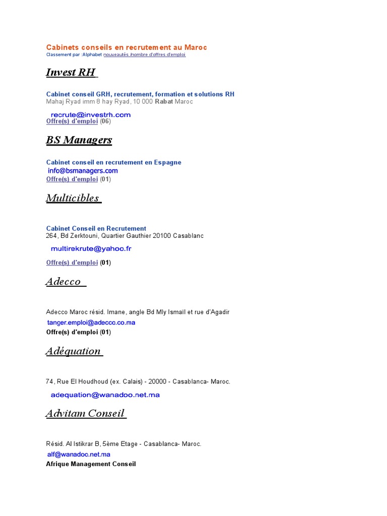 Conseils en Recrutement Au Maroc PDF Casablanca Maroc