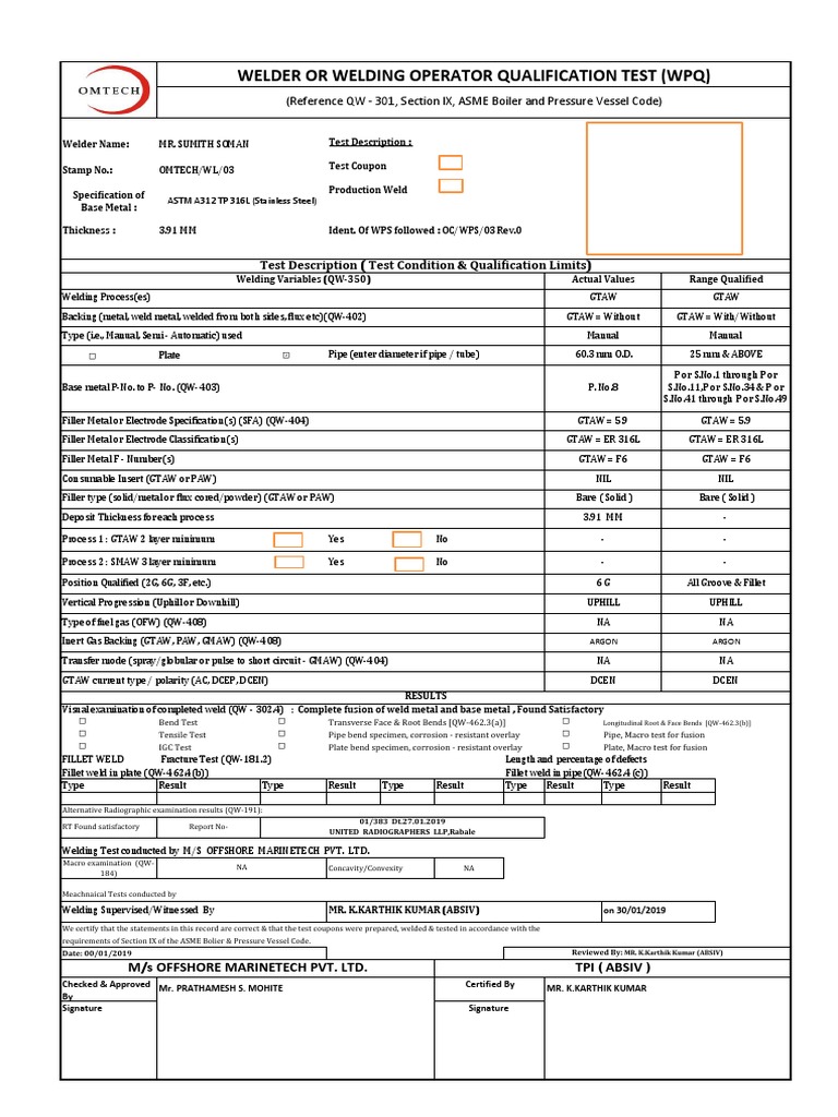 Welder Test Certificate CS PDF Welding Construction