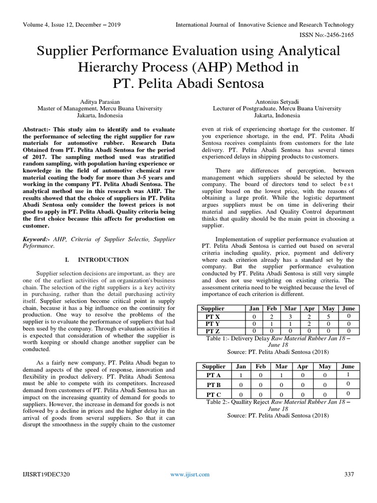 Supplier Evaluation via AHP Method | PDF