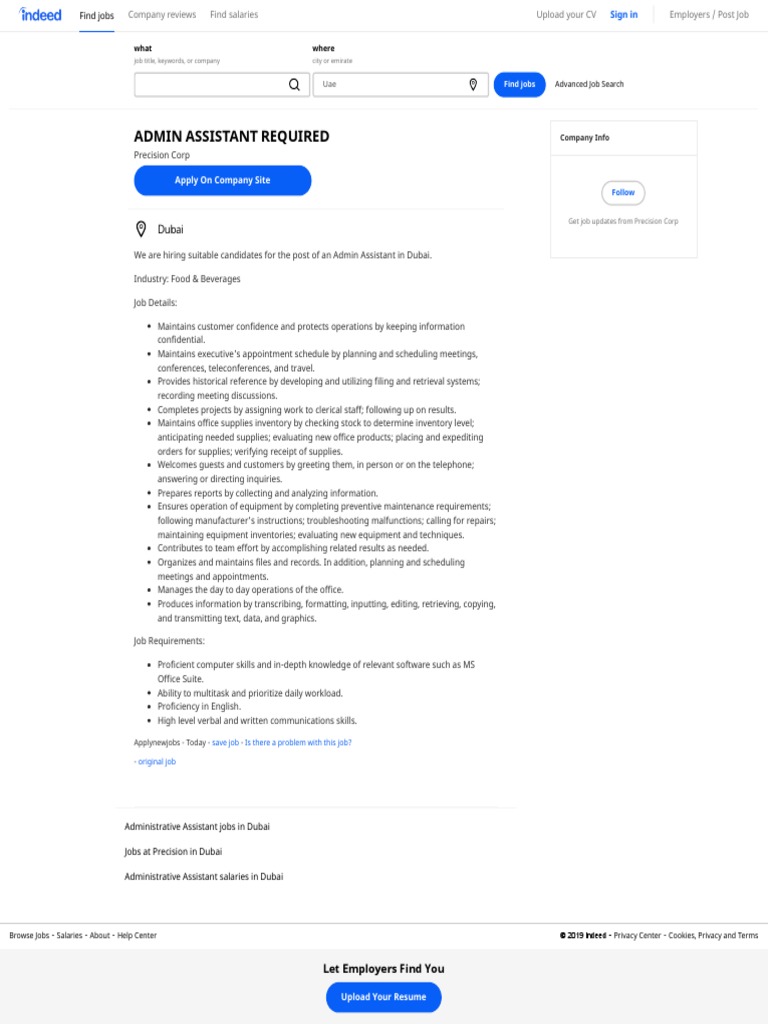 Admin Assistant Required Dubai Indeed Ae Privacy Inventory