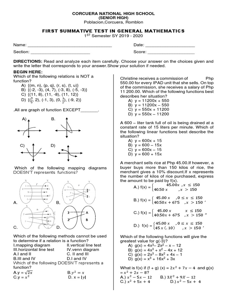 General Mathematics Summative Test | PDF | Analysis | Mathematical Concepts