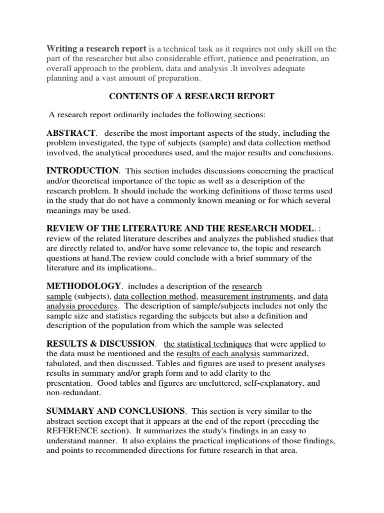 Contents Of A Good Project Report