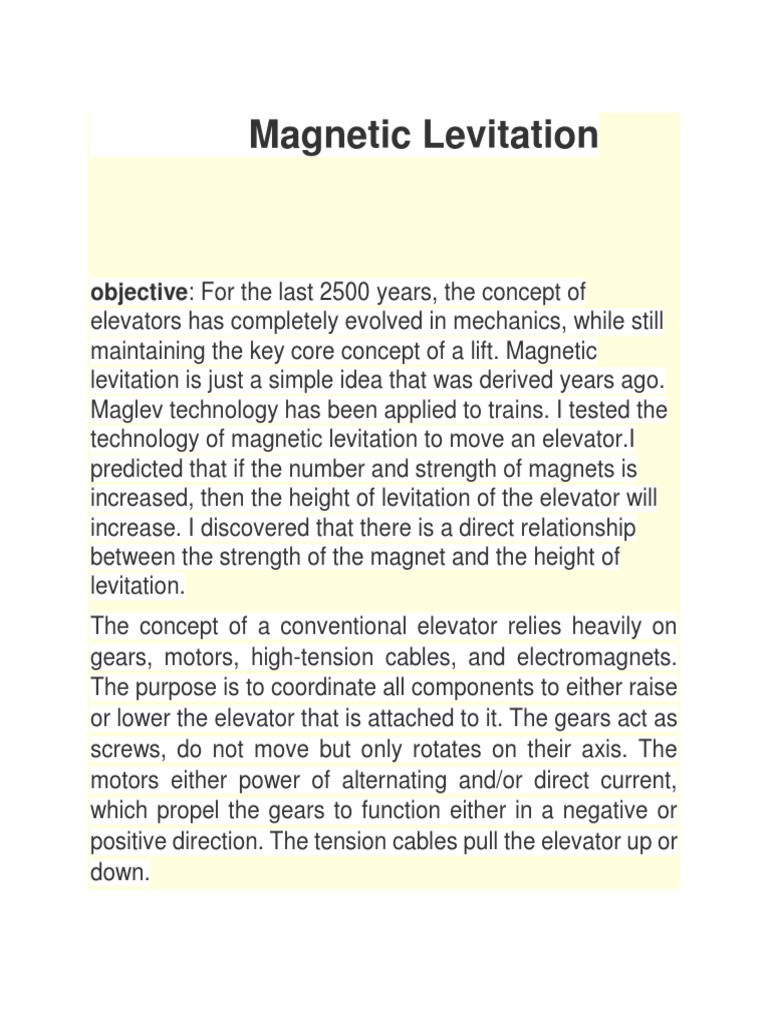 Use of Levitation For An Elevator PDF Field Elevator