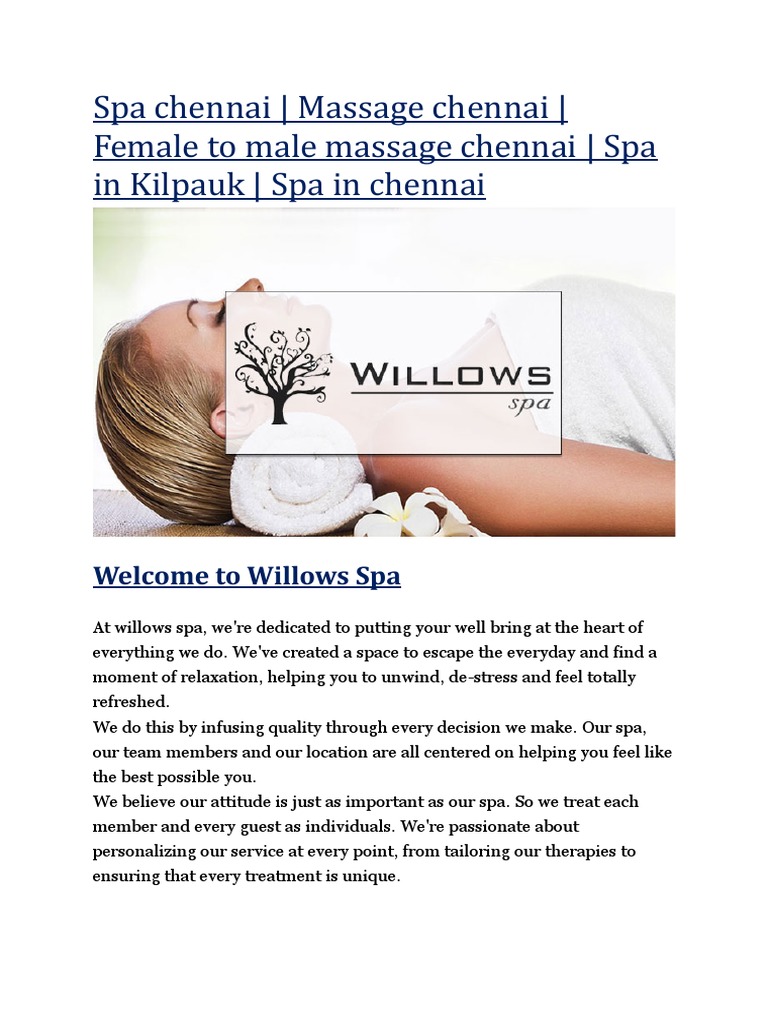Spa Chennai Massage Chennai Female To Male Massage Chennai Spa in Kilpauk Spa in Chennai