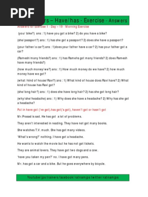 Answers For Exercise 1 Day 19 Morning