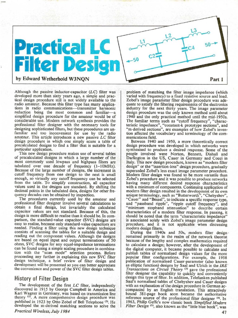 Practical LC Filter Design PDF PDF Electronic Filter Low Pass Filter