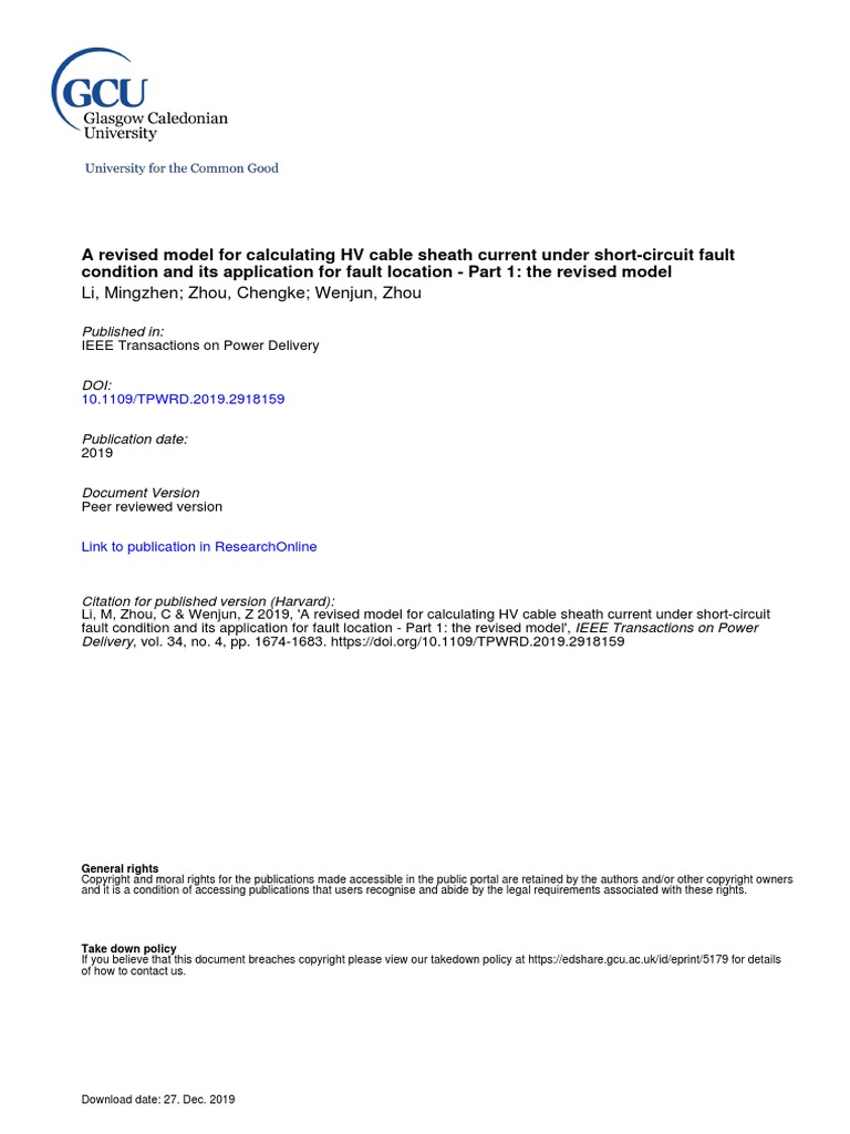 A Revised Model For Calculating HV Cable Sheath Current Under Short ...
