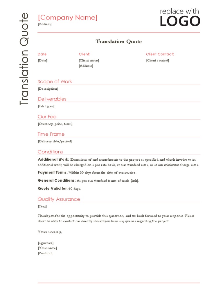 Translation Services Quotation Template | PDF