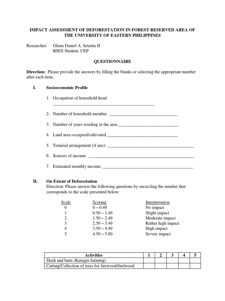 Questionnaire | PDF | Deforestation | Land Management