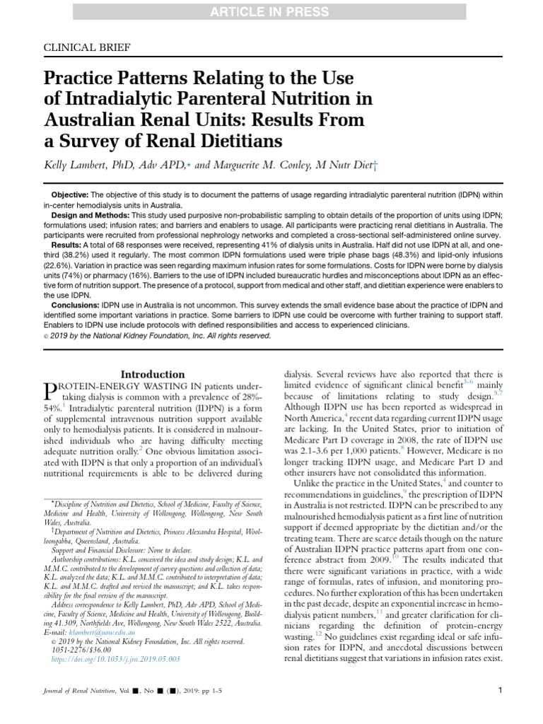 Practice Patterns Relating To The Use PDF | PDF | Dietitian | Dialysis