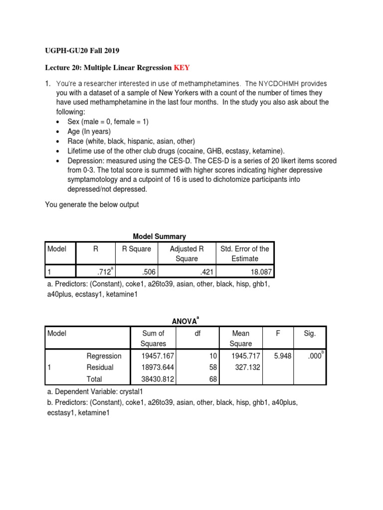 Multiple Linear Regression Analysis Key | PDF | Errors And Residuals ...