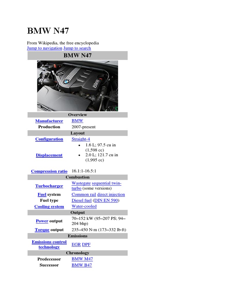 BMW N47 | PDF | Motor Vehicle Manufacturers Of Germany | Automotive ...