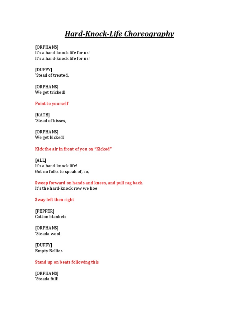 Hard Knock Life Choreography Notes | PDF