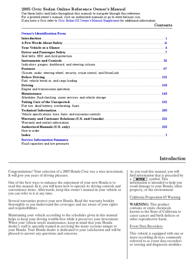 2005 HONDA CIVIC OWNERS MANUAL PDF intelligence overview