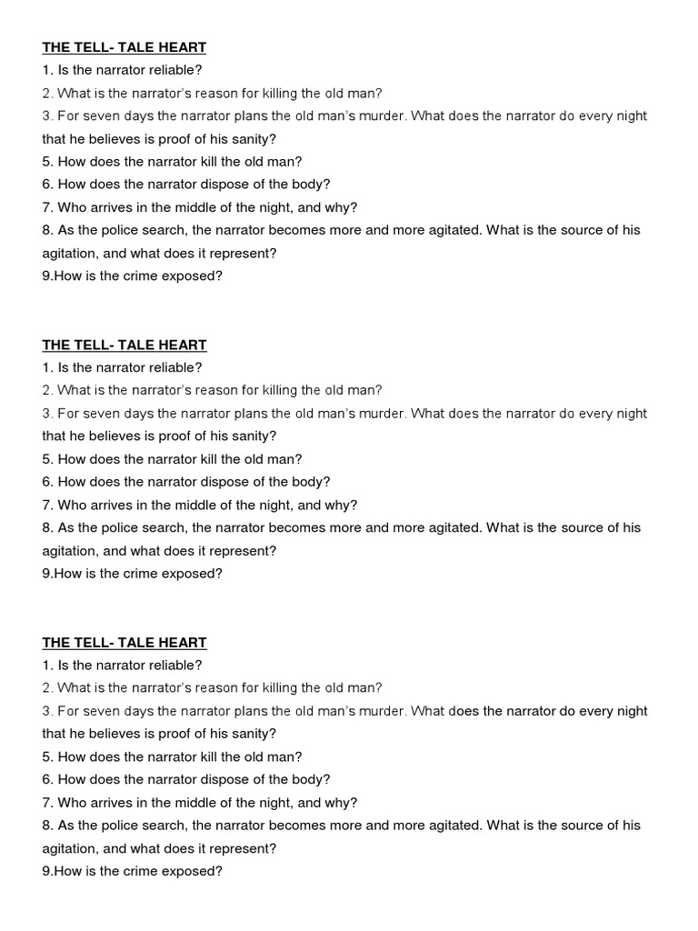 The Tell Tale Heart Questions PDF