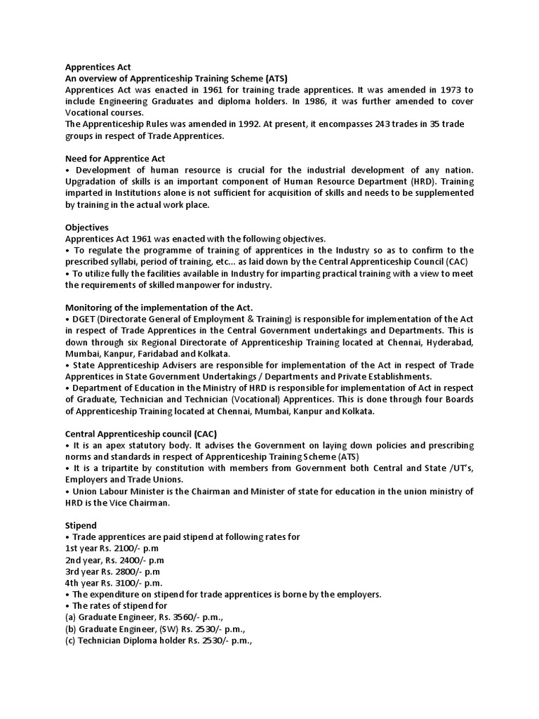 Apprentices Act | PDF | Apprenticeship | Vocational Education