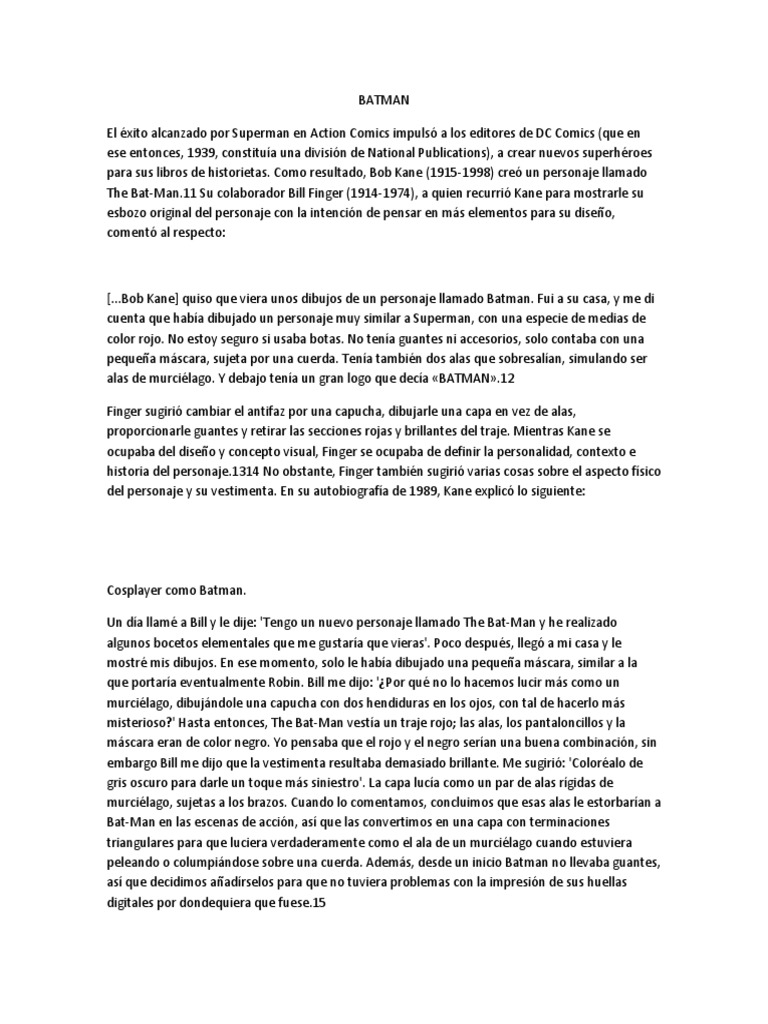 Historia y creación de Batman | PDF | hombre murciélago | Personajes de ...