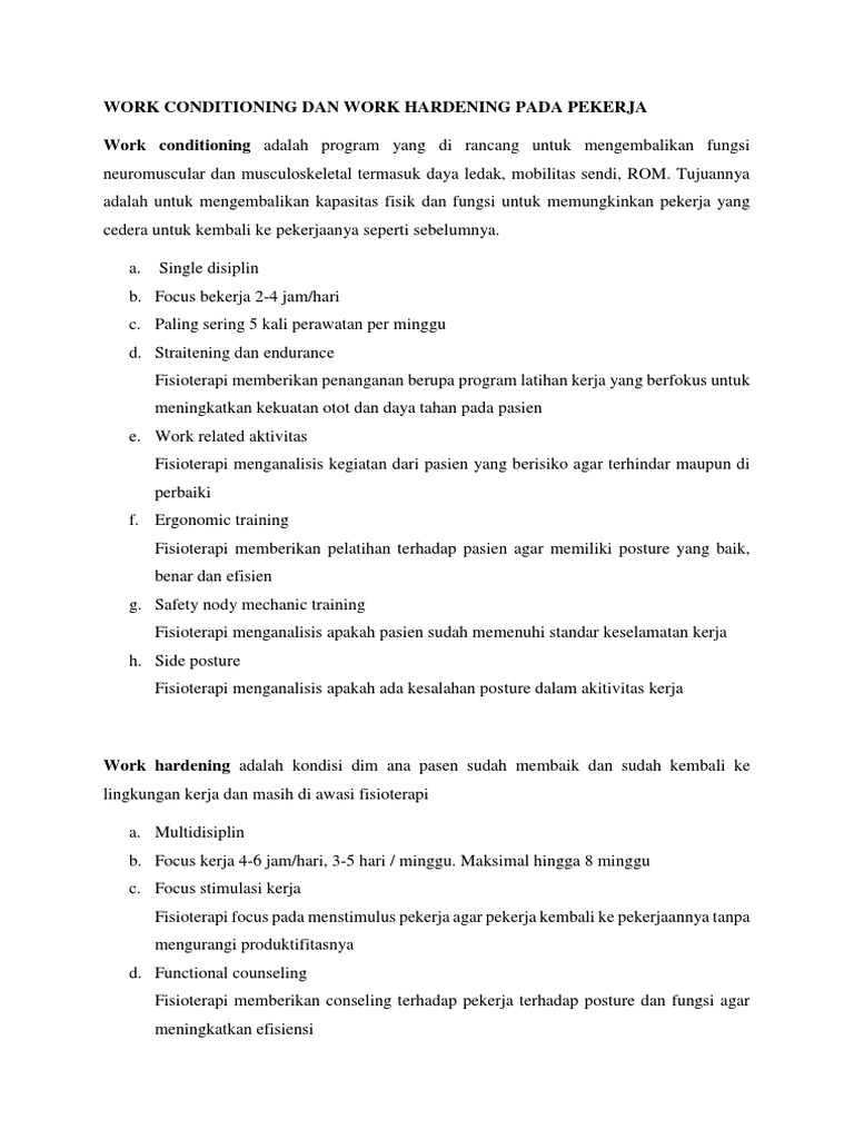 Program Work Conditioning dan Hardening | PDF