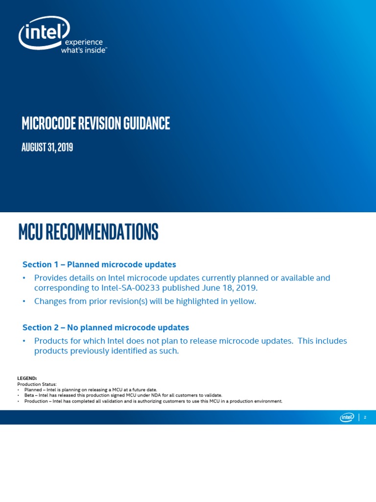 Sa Microcode Update Guidance Intel Computer Companies Of The United States