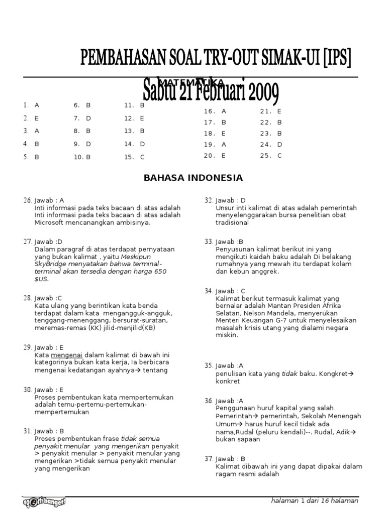 Contoh Soal Simak S2 Ui Sukses Tpa