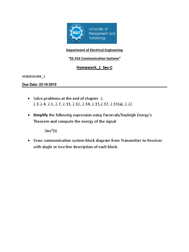 EE-410 Communication Systems Homework | PDF