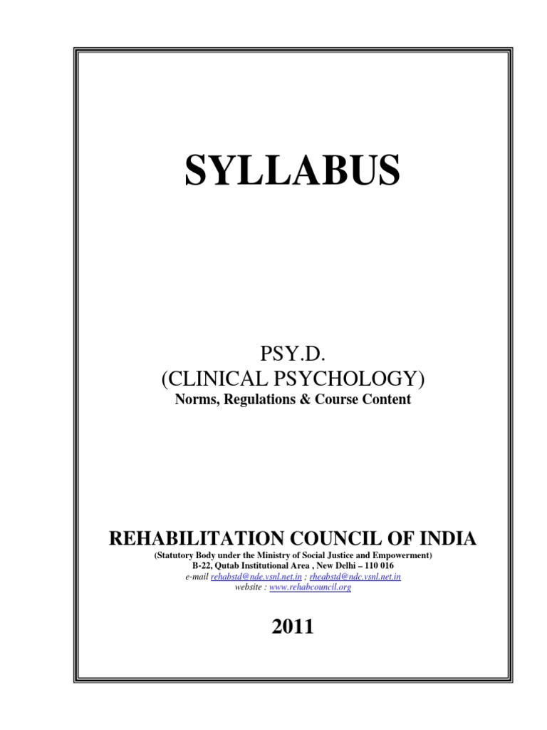 Psy.D. Clinical Psychology Syllabus India | PDF | Clinical Psychology ...