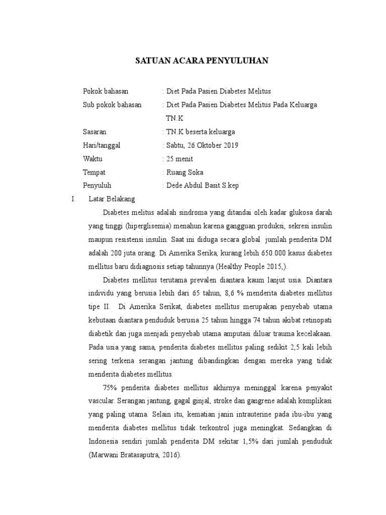 SAP Diet Pada Diabetes Mellitus | PDF