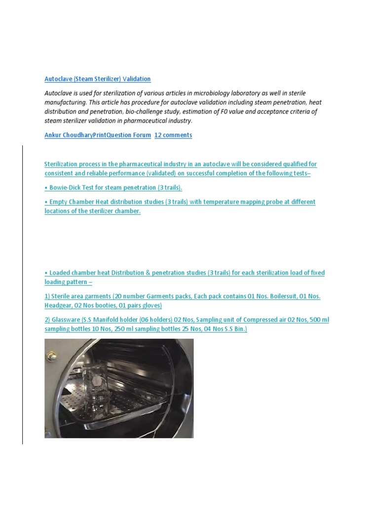 Autoclave Validation PDF Sterilization (Microbiology) Steam