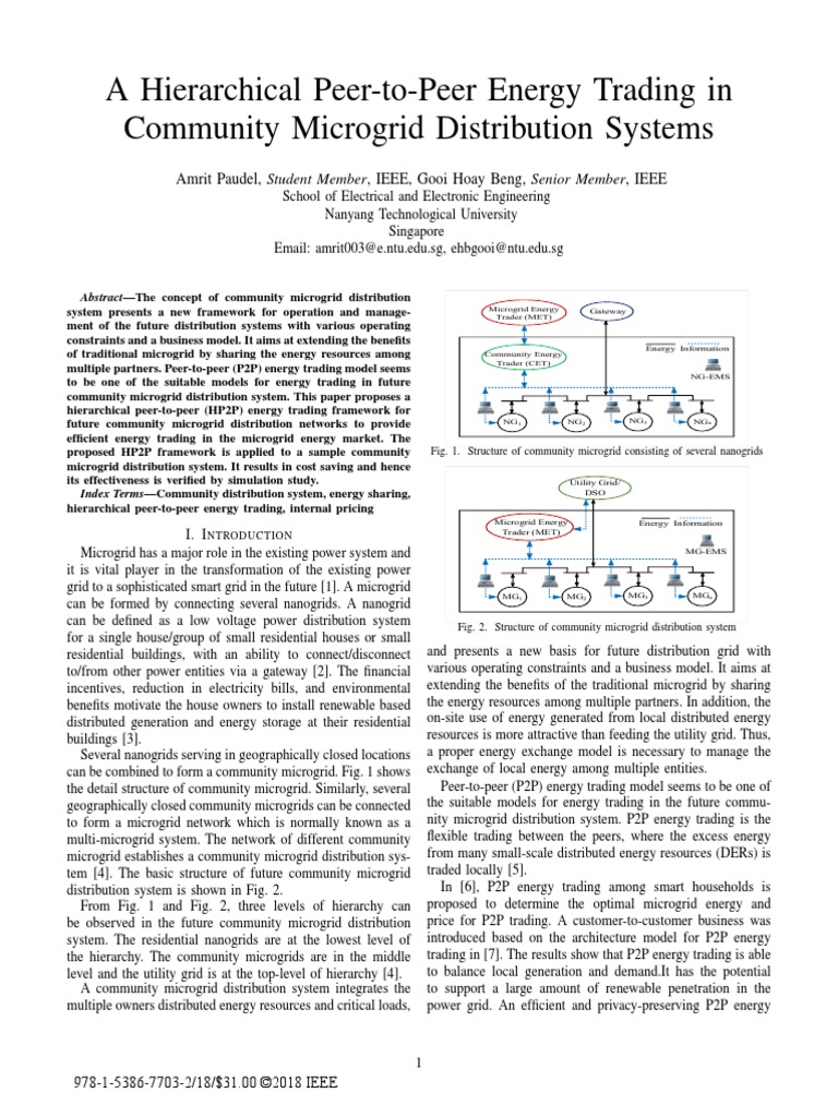 Peer-to-Peer Energy Trading in A Microgrid Distribution System | PDF ...