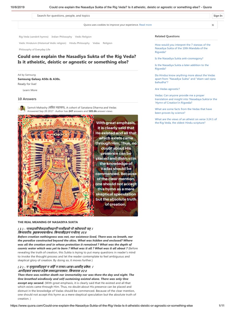 Nasadiya Sukta of The Rig Veda | Download Free PDF | Vedas | Agnosticism