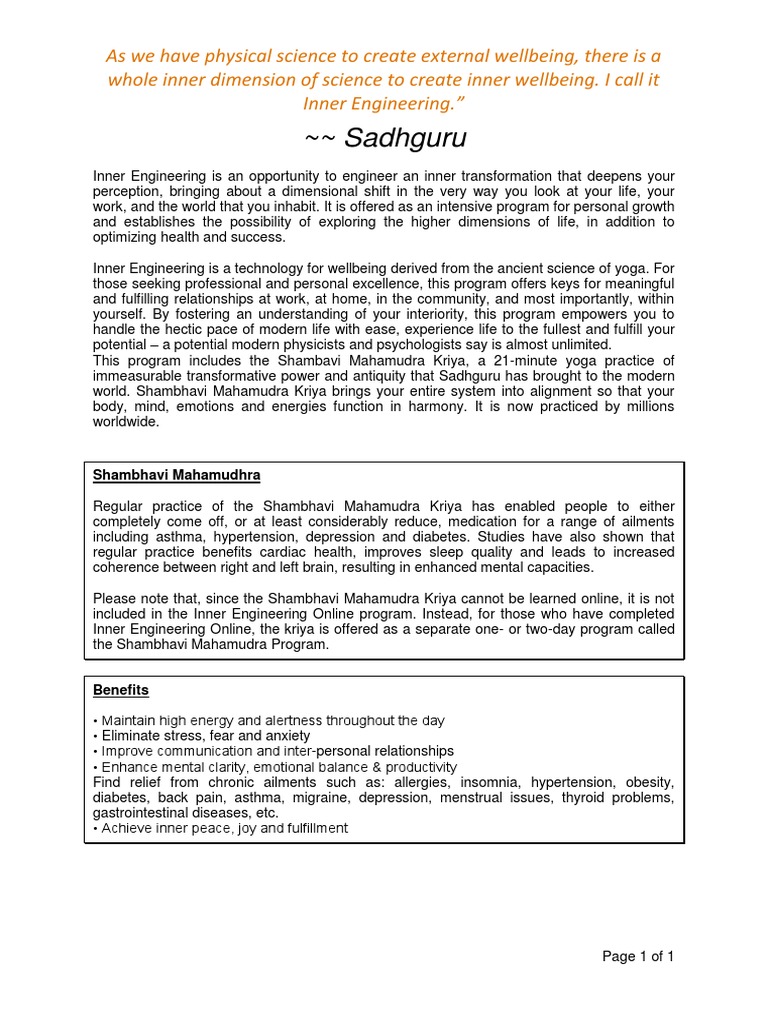 Inner Engineering: Transformative Wellbeing | PDF | Well Being ...