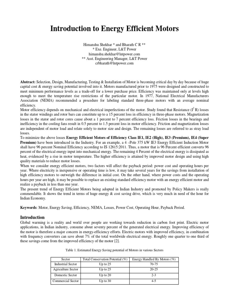 Energy Efficient Motors in India | PDF | Efficient Energy Use ...
