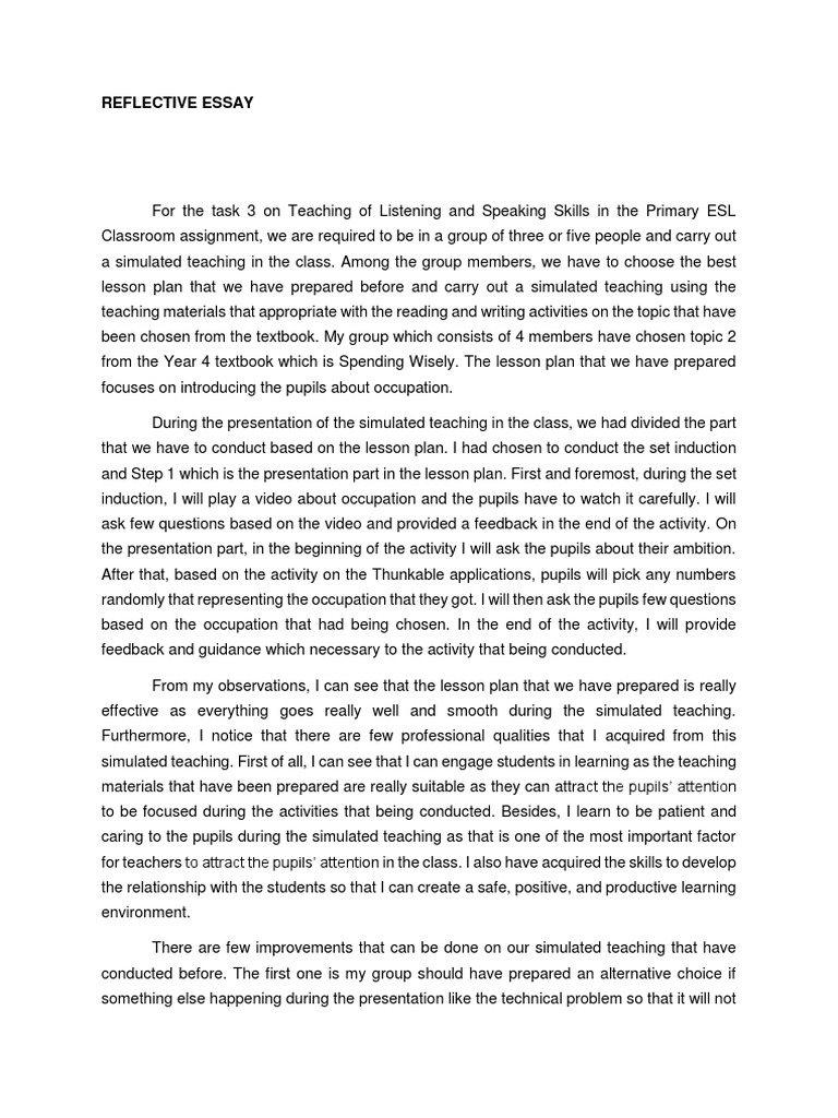 reflective essay on teaching