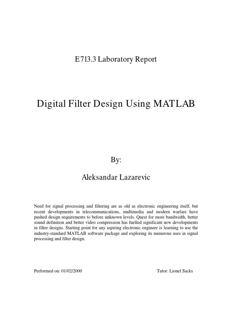 Digital Filter Matlab PDF Digital Signal Processing Sampling