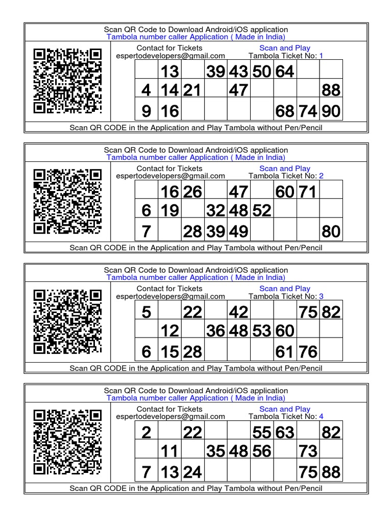600 tambola bingo tickets free for print qr code